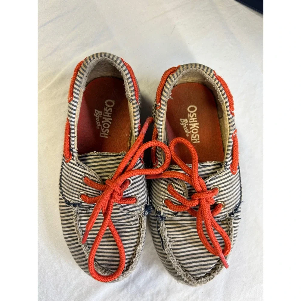 Vintage OshKosh B'gosh Toddler 9 Boat Shoes Blue White Striped Canvas PKANOV13